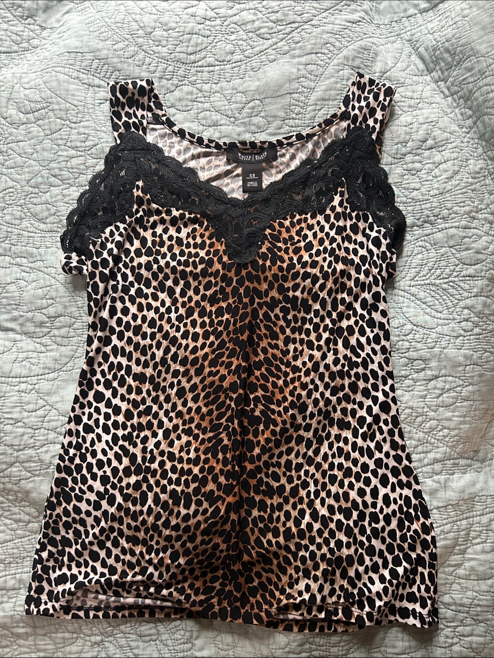 White House Black Market Leopard Print Lace-Trim Camisole - Black & Brown XS